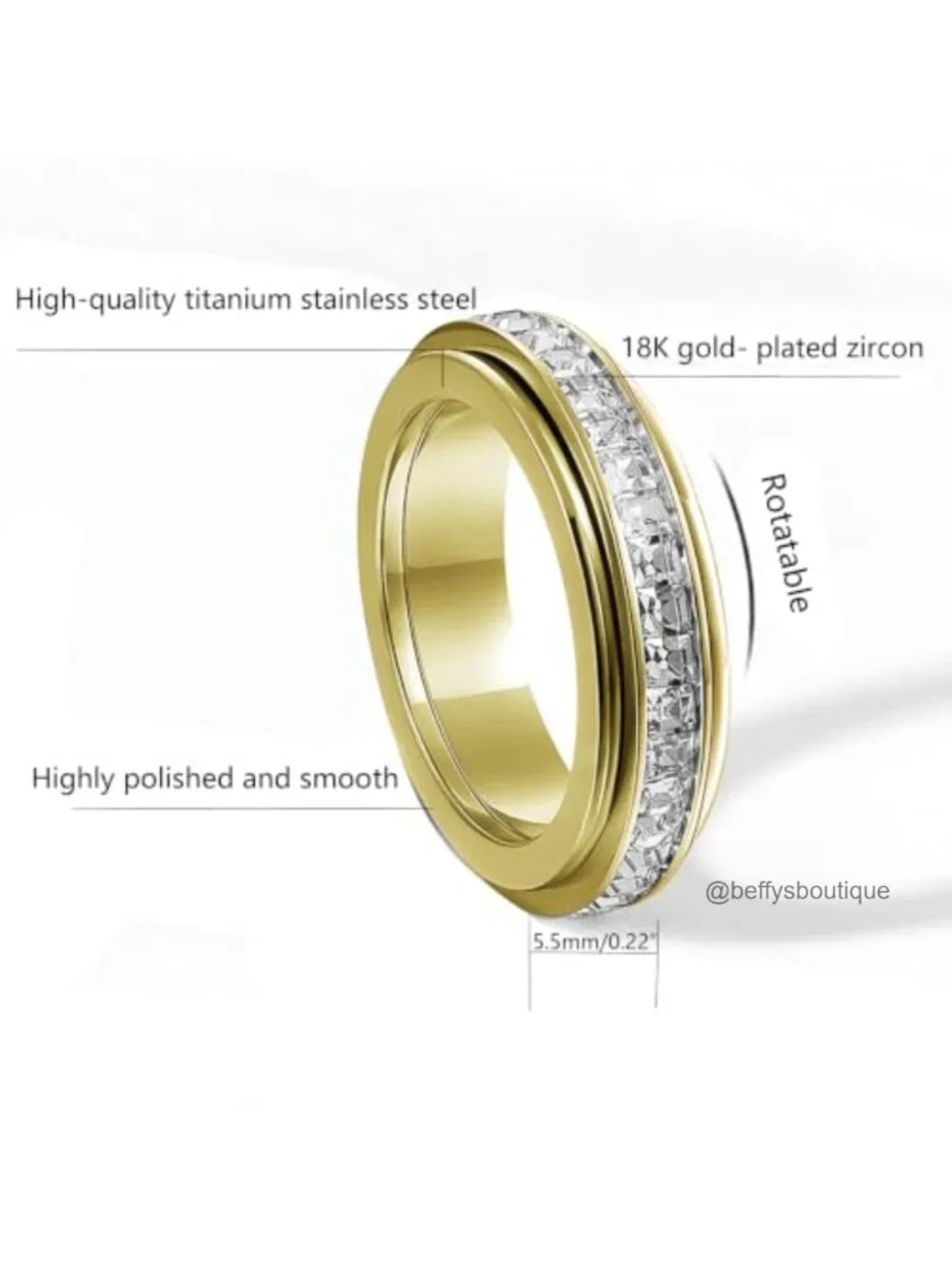 Stainless Steel Spinner Fidget Ring for Women Anxiety Relief Band